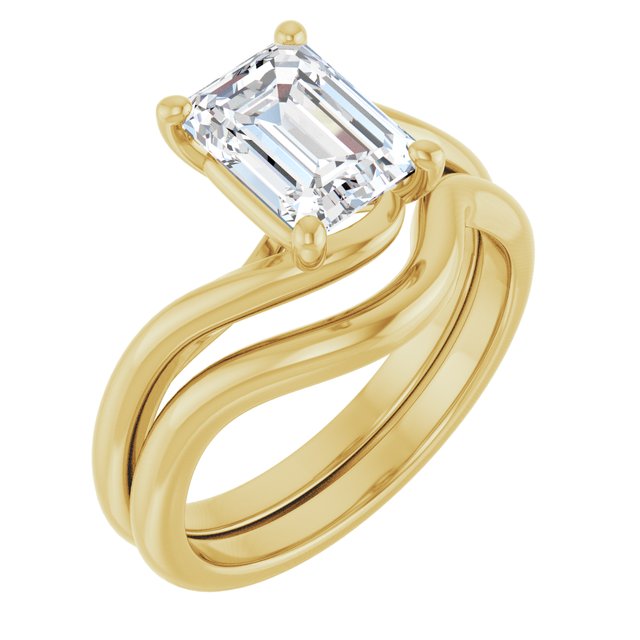 14K Yellow Gold 8x6 mm Emerald Lab-Grown Diamond Engagement Ring Mounting