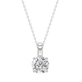 LADIES SOLITAIRE PENDANT WITH CHAIN 1 1/2CT ROUND DIAMOND 14K WHITE GOLD