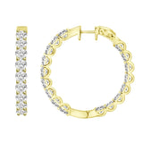 LADIES HOOP EARRINGS 5CT ROUND DIAMOND 14K YELLOW GOLD
