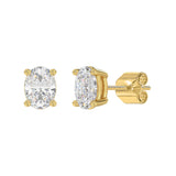 LADIES SOLITAIRE EARRINGS 3CT OVAL DIAMOND 14K YELLOW GOLD (CENTER STONE OVAL DIAMOND 1 1/2CT )