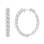LADIES HOOP EARRINGS 11CT ROUND DIAMOND 14K WHITE GOLD