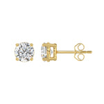 LADIES SOLITAIRE EARRINGS 2CT ROUND DIAMOND 14K YELLOW GOLD