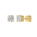 LADIES SOLITAIRE EARRINGS 2CT ROUND DIAMOND 14K YELLOW GOLD