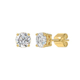 LADIES SOLITAIRE EARRINGS 2CT ROUND DIAMOND 14K YELLOW GOLD