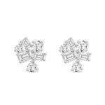 LADIES STUD EARRINGS 3 1/2CT EMERALD/ROUND DIAMOND 14K WHITE GOLD