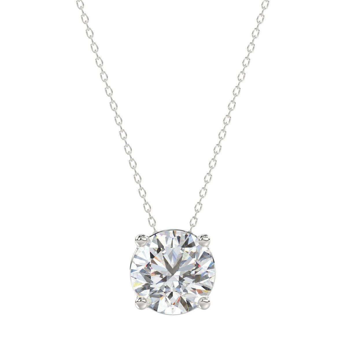 LADIES SOLITAIRE PENDANT WITH UNDER-PASS CHAIN 2.00CT ROUND DIAMOND 14K WHITE GOLD