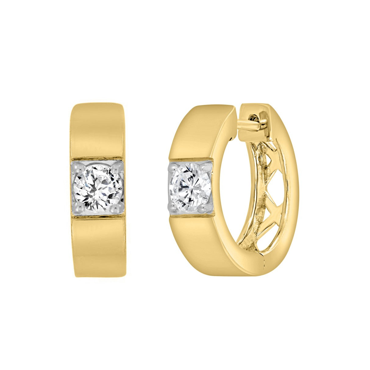 LADIES HOOPS EARRINGS 1/2CT ROUND DIAMOND 14K YELLOW GOLD