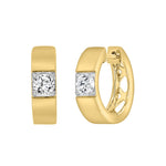 LADIES HOOPS EARRINGS 1/2CT ROUND DIAMOND 14K YELLOW GOLD