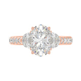 14K ROSE GOLD 1.00CT ROUND/OVAL/HALF MOON DIAMOND LADIES RING (CENTER STONE OVAL DIAMOND 2CT)