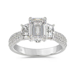 LADIES RING 3CT ROUND/EMERALD/CADILLAC DIAMOND 14K WHITE GOLD (CENTER STONE EMERALD DIAMOND 2CT )