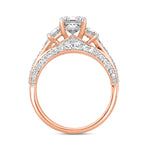 LADIES RING 3CT ROUND/EMERALD/TRAPEZOID DIAMOND 14K ROSE GOLD (CENTER STONE EMERALD DIAMOND 2CT)
