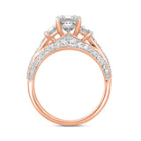 LADIES RING 3CT ROUND/EMERALD/TRAPEZOID DIAMOND 14K ROSE GOLD (CENTER STONE EMERALD DIAMOND 2CT)