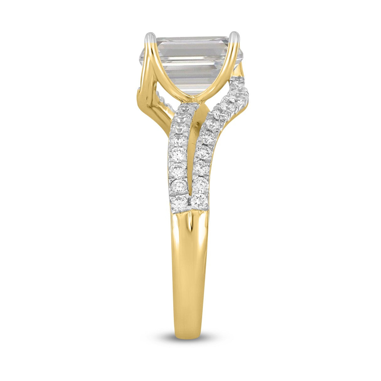 LADIES RING 2CT ROUND/EMERALD DIAMOND 14K YELLOW GOLD (CENTER STONE EMERALD DIAMOND 1 1/2CT )