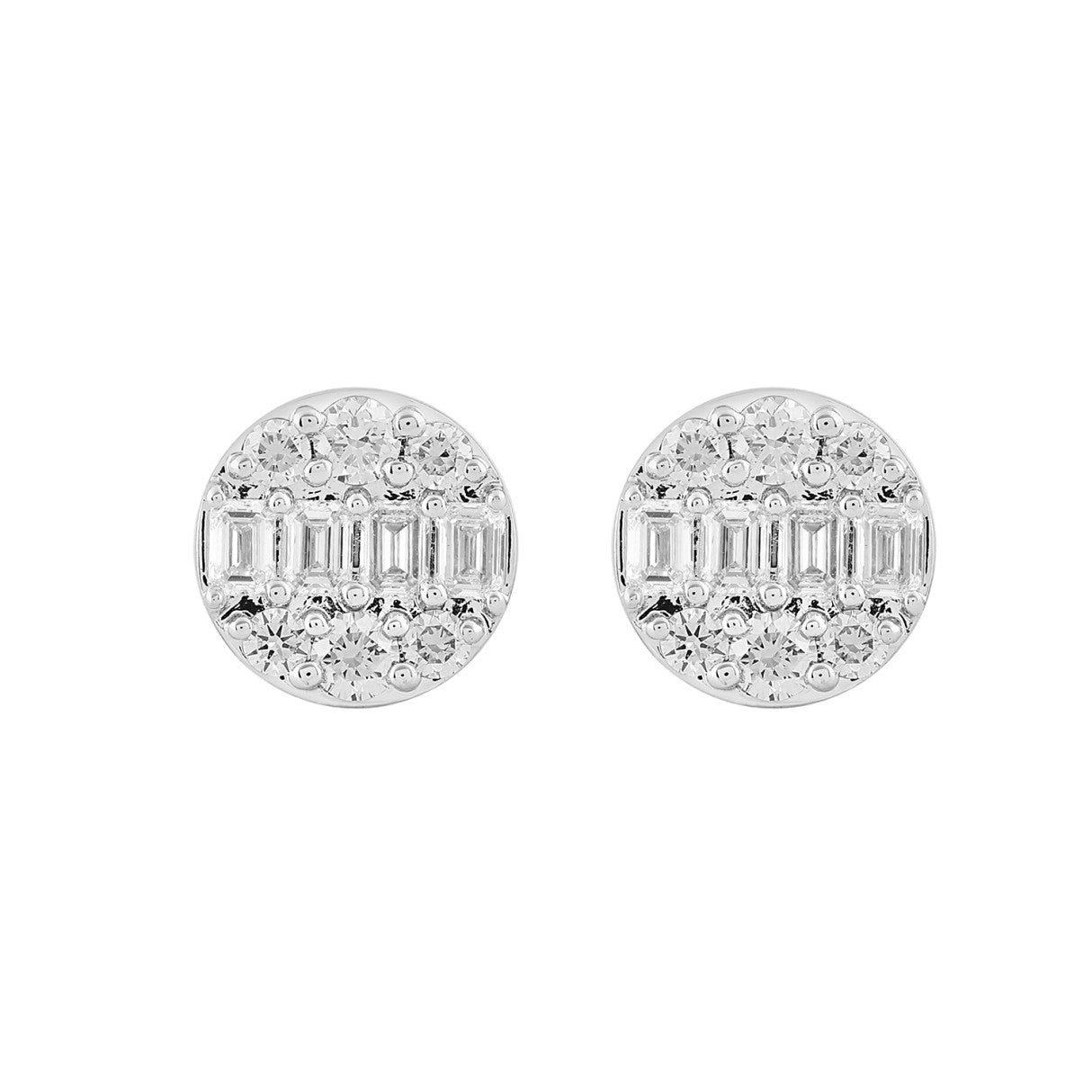 LADIES EARRINGS 1 1/2CTROUND/EMERALD DIAMOND 14K WHITE GOLD