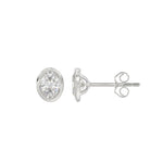 LADIES SOLITAIRE EARRINGS 1CT OVAL DIAMOND 14K WHITE GOLD