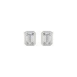 LADIES SOLITAIRE EARRINGS 1CT EMERALD DIAMOND 14K WHITE GOLD