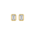 LADIES SOLITAIRE EARRINGS 1CT EMERALD DIAMOND 14K YELLOW GOLD