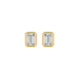 LADIES SOLITAIRE EARRINGS 1CT EMERALD DIAMOND 14K YELLOW GOLD