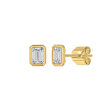 LADIES SOLITAIRE EARRINGS 1CT EMERALD DIAMOND 14K YELLOW GOLD