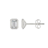 LADIES SOLITAIRE EARRINGS 2CT EMERALD DIAMOND 14K WHITE GOLD