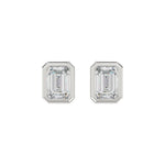 LADIES SOLITAIRE EARRINGS 3CT EMERALD DIAMOND 14K WHITE GOLD 