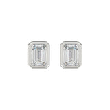 LADIES SOLITAIRE EARRINGS 3CT EMERALD DIAMOND 14K WHITE GOLD 