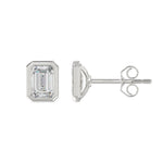 LADIES SOLITAIRE EARRINGS 3CT EMERALD DIAMOND 14K WHITE GOLD 