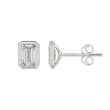 LADIES SOLITAIRE EARRINGS 3CT EMERALD DIAMOND 14K WHITE GOLD 