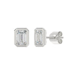 LADIES SOLITAIRE EARRINGS 3CT EMERALD DIAMOND 14K WHITE GOLD 
