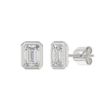 LADIES SOLITAIRE EARRINGS 3CT EMERALD DIAMOND 14K WHITE GOLD 