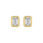 LADIES SOLITAIRE EARRINGS 3CT EMERALD DIAMOND 14K YELLOW GOLD 