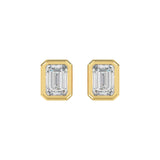 LADIES SOLITAIRE EARRINGS 3CT EMERALD DIAMOND 14K YELLOW GOLD 