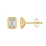 LADIES SOLITAIRE EARRINGS 3CT EMERALD DIAMOND 14K YELLOW GOLD 