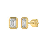 LADIES SOLITAIRE EARRINGS 3CT EMERALD DIAMOND 14K YELLOW GOLD 