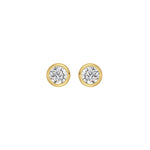 LADIES SOLITAIRE EARRINGS 1CT ROUND DIAMOND 14K YELLOW GOLD