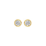 LADIES SOLITAIRE EARRINGS 1CT ROUND DIAMOND 14K YELLOW GOLD