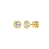 LADIES SOLITAIRE EARRINGS 1CT ROUND DIAMOND 14K YELLOW GOLD