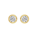 LADIES SOLITAIRE EARRINGS 3CT ROUND DIAMOND 14K YELLOW GOLD
