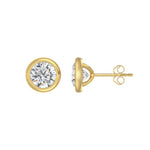 LADIES SOLITAIRE EARRINGS 3CT ROUND DIAMOND 14K YELLOW GOLD