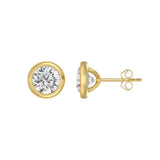 LADIES SOLITAIRE EARRINGS 3CT ROUND DIAMOND 14K YELLOW GOLD