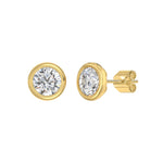 LADIES SOLITAIRE EARRINGS 3CT ROUND DIAMOND 14K YELLOW GOLD