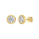 LADIES SOLITAIRE EARRINGS 3CT ROUND DIAMOND 14K YELLOW GOLD