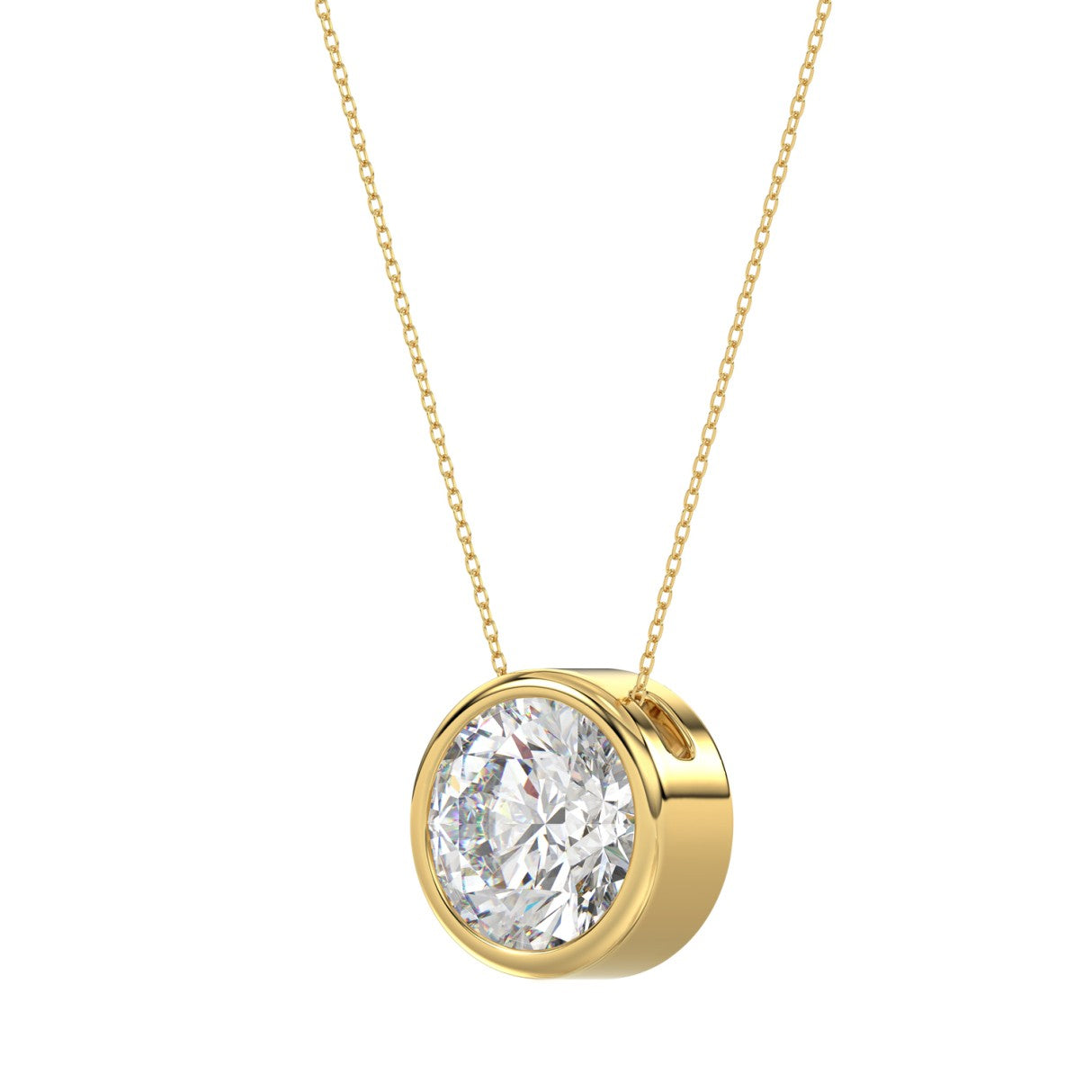 LADIES SOLITAIRE PENDANT 2CT ROUND DIAMOND 14K YELLOW GOLD