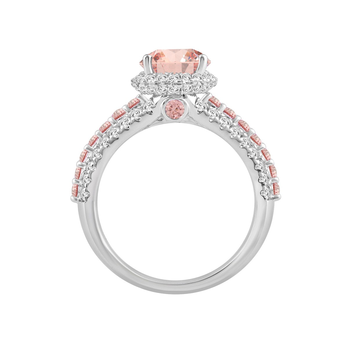 ETERNAL BLUSH COLLECTION LADIES RING 3 1/4CT ROUND/PEAR DIAMOND 14K WHITE GOLD (CENTER STONE PINK PEAR DIAMOND 2CT)