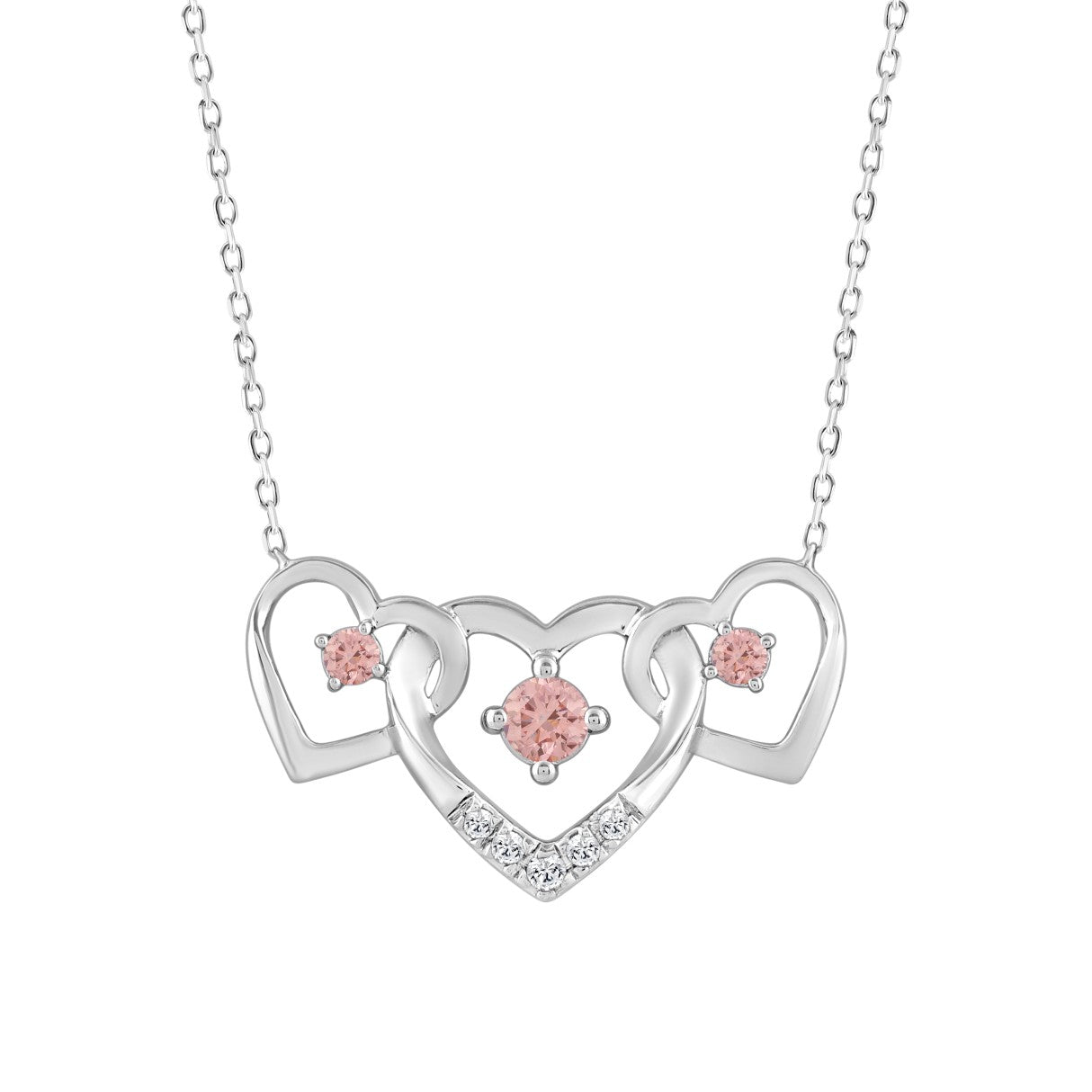 ETERNAL BLUSH COLLECTION LADIES NECKLACE 1/3CT ROUND DIAMOND 14K WHITE GOLD WITH CHAIN (CENTER STONE PINK ROUND DIAMOND 1/3CT)