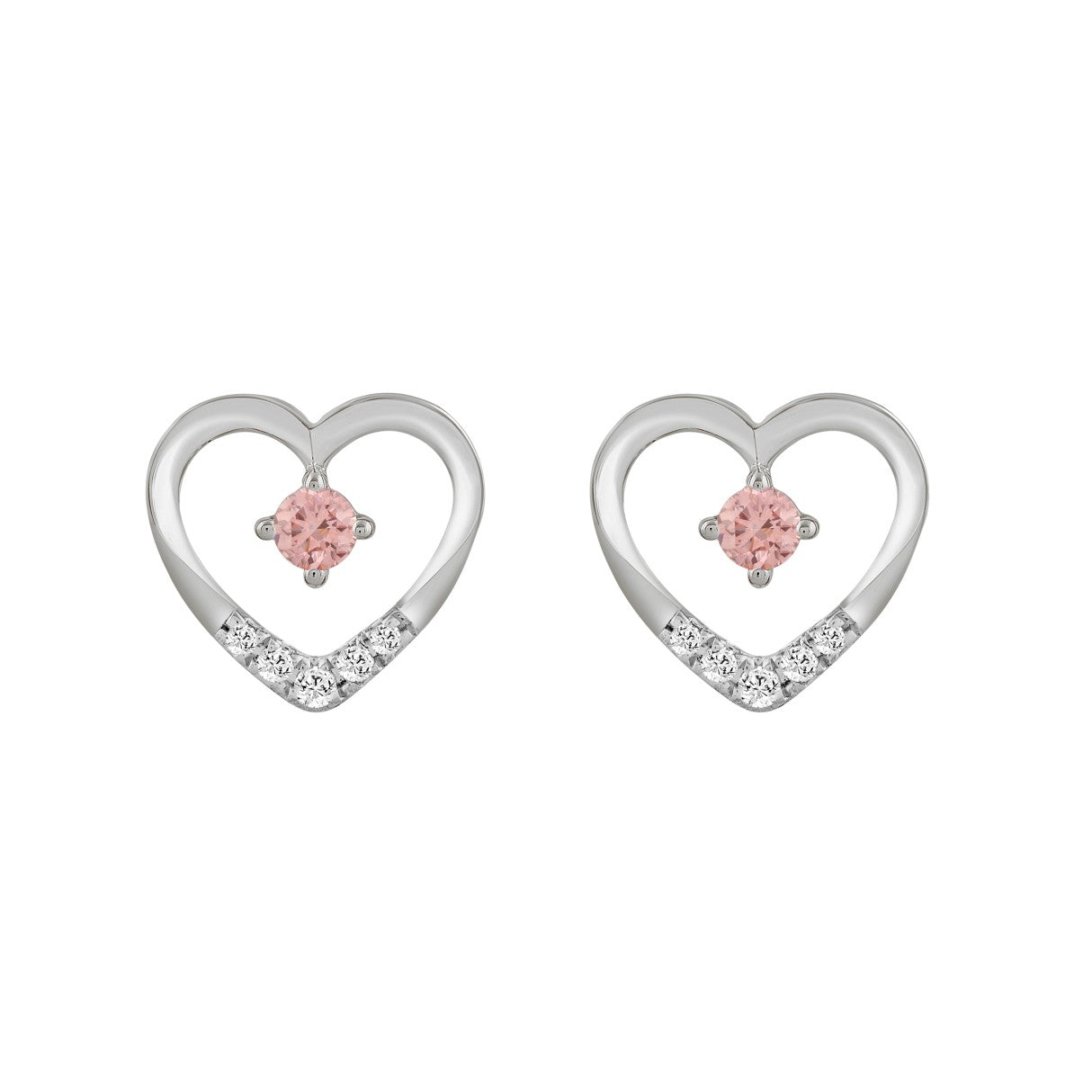 ETERNAL BLUSH COLLECTION LADIES EARRINGS 1/3CT ROUND DIAMOND 14K WHITE GOLD (CENTER STONE PINK ROUND DIAMOND 1/5CT)