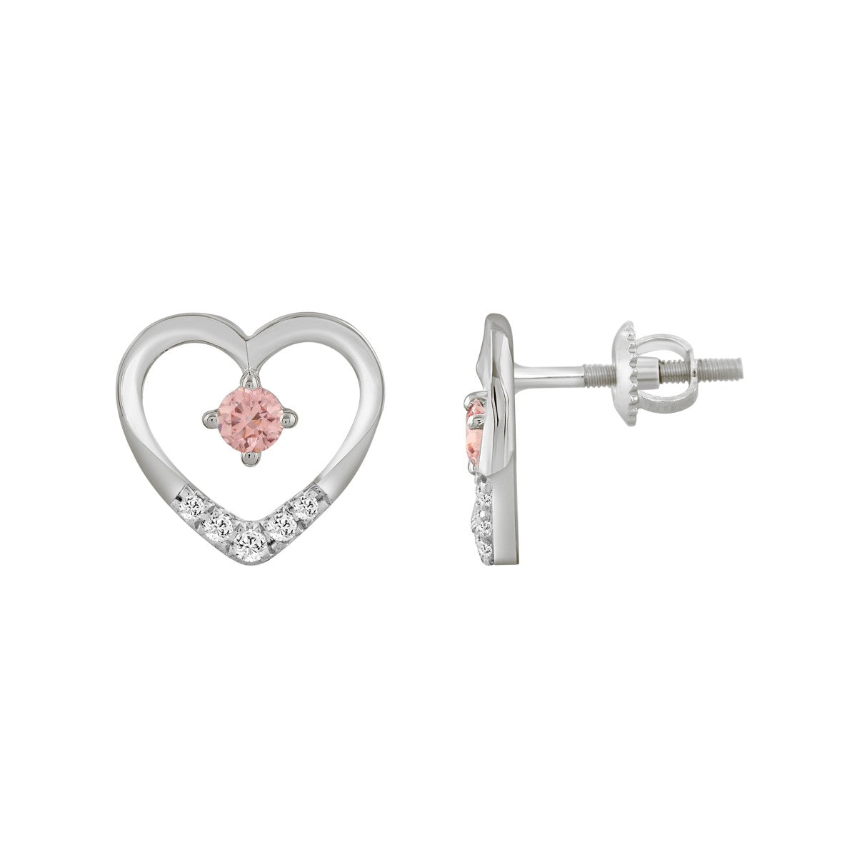 ETERNAL BLUSH COLLECTION LADIES EARRINGS 1/3CT ROUND DIAMOND 14K WHITE GOLD (CENTER STONE PINK ROUND DIAMOND 1/5CT)