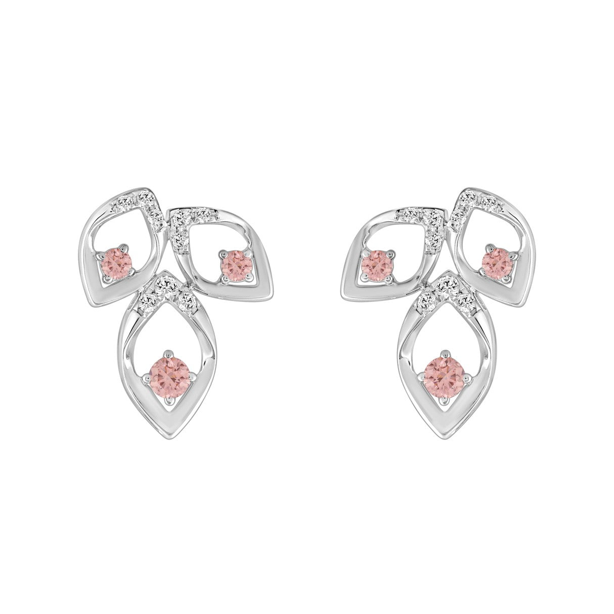 ETERNAL BLUSH COLLECTION LADIES EARRINGS 1/2CT ROUND DIAMOND 14K WHITE GOLD (CENTER STONE PINK ROUND DIAMOND 1/3CT)