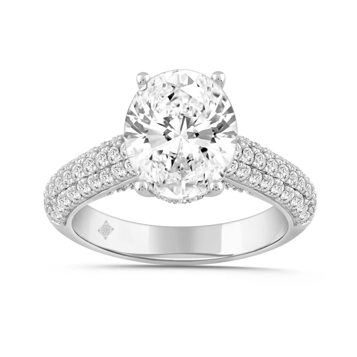 LADIES RING 3 3/4CT ROUND/OVAL DIAMOND 14K WHITE GOLD (CENTER STONE OVAL DIAMOND 3CT )
