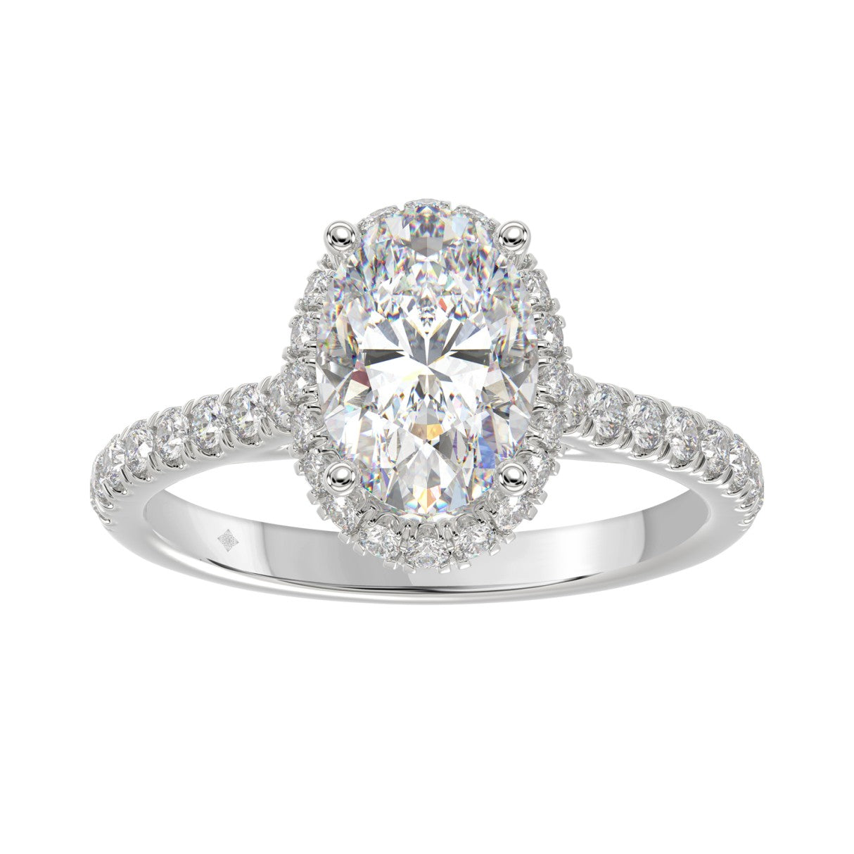 LADIES RING 2 1/2CT ROUND/OVAL DIAMOND 14K WHITE GOLD (CENTER STONE OVAL DIAMOND 2CT )